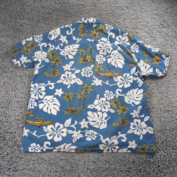 Vintage RCJ Shirt Men Extra Large Blue Floral USA Made Hawaiian Short Sleeve - Picture 5 of 6